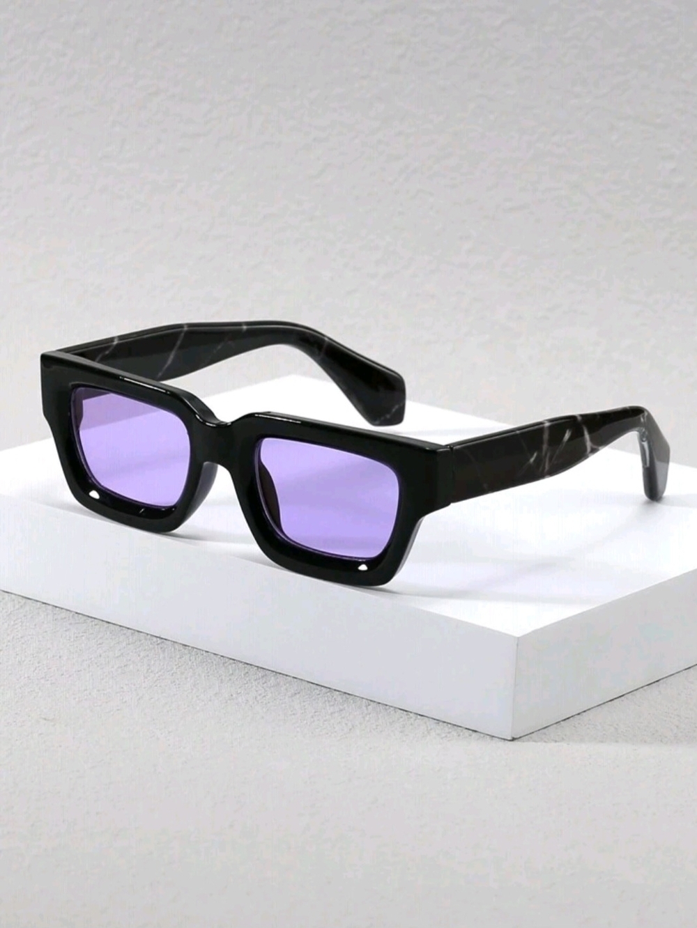 NWT Unisex Black Square Frame Sunglasses with Purple Lenses